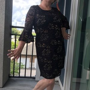 Black and gold lace cocktail dress